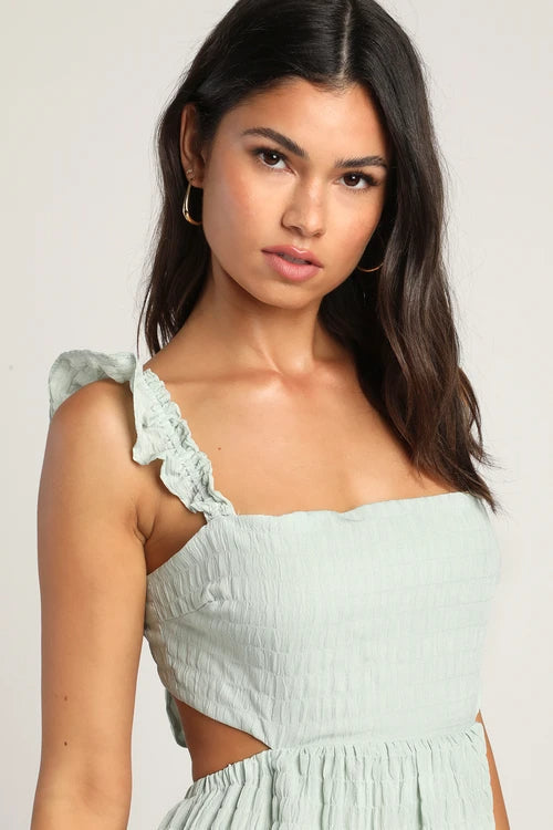 MINT SMOCKED MIDI DRESS WITH TIERED BACK