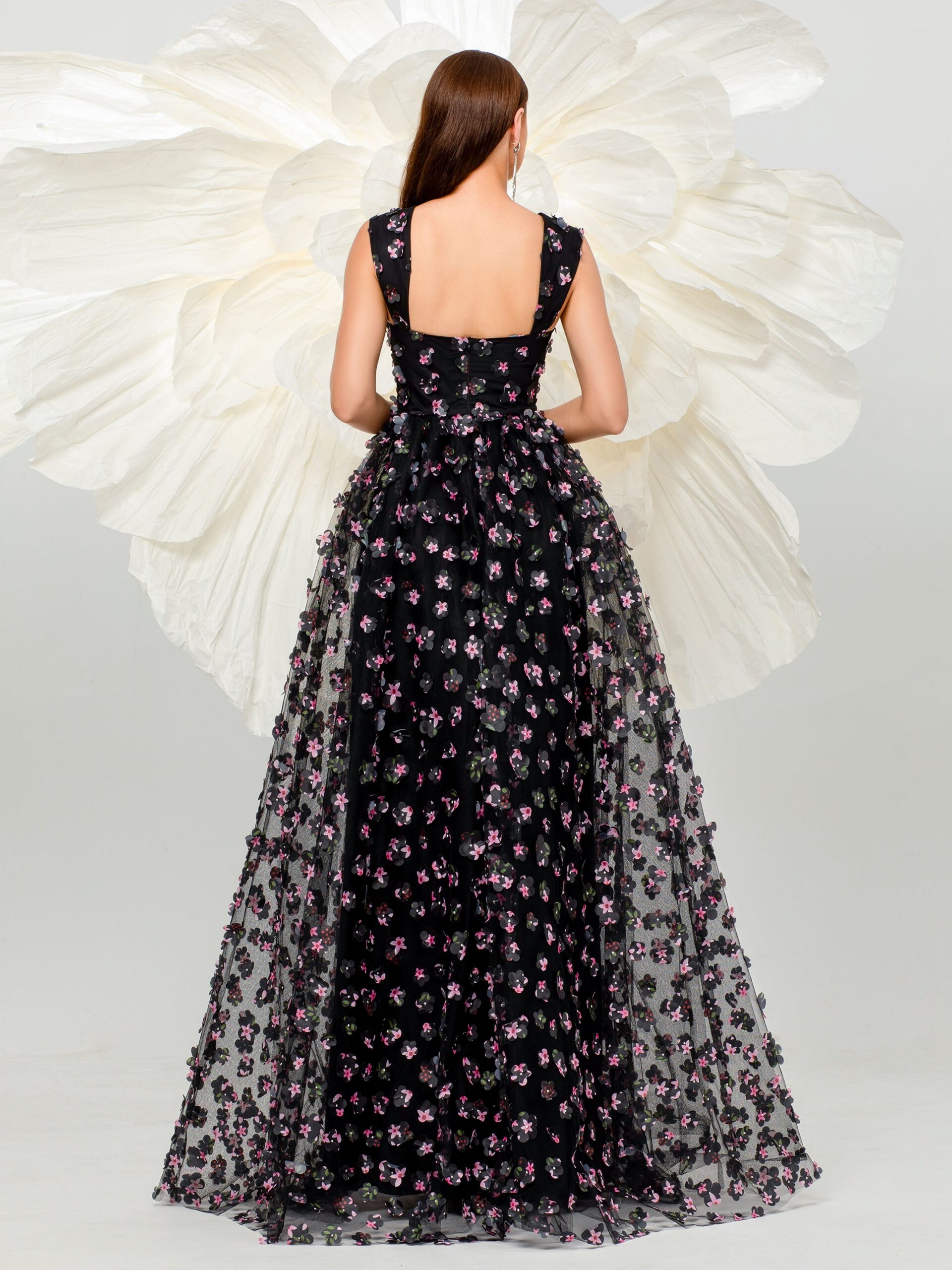 FLORAL TULLE DRESS WITH APPLIQUED PINK CAMISOLE