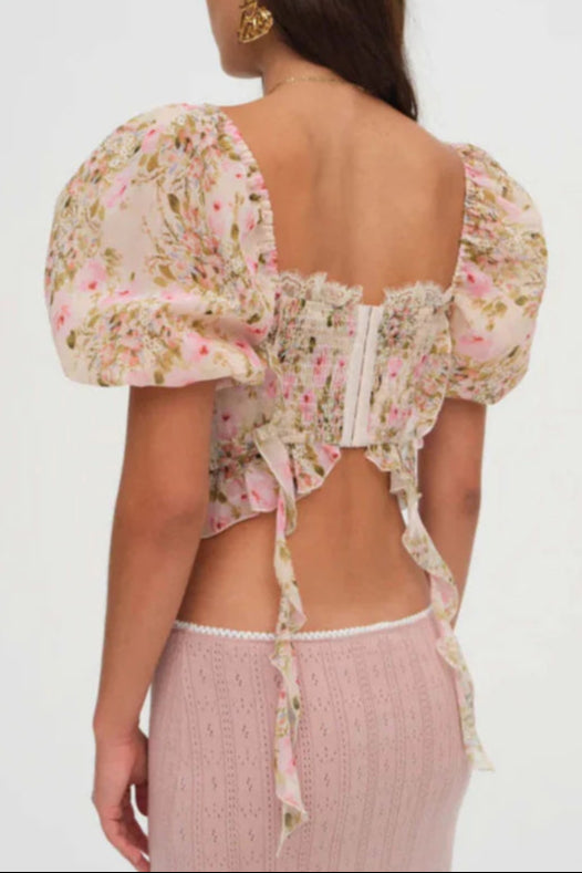PINK RUFFLE PUFF SLEEVE DRAPE SHIRT FOR PARTIES
