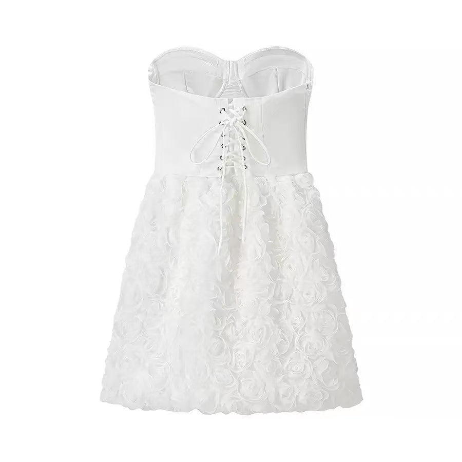 LILY FLOWER MINI DRESS WHITE WEDDING GUEST