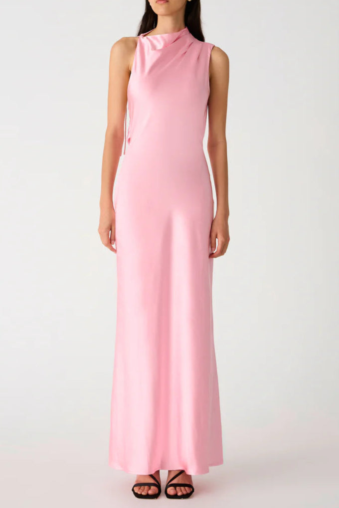 SLEEVELESS BACKLESS SATIN MAXI DRESS PINK