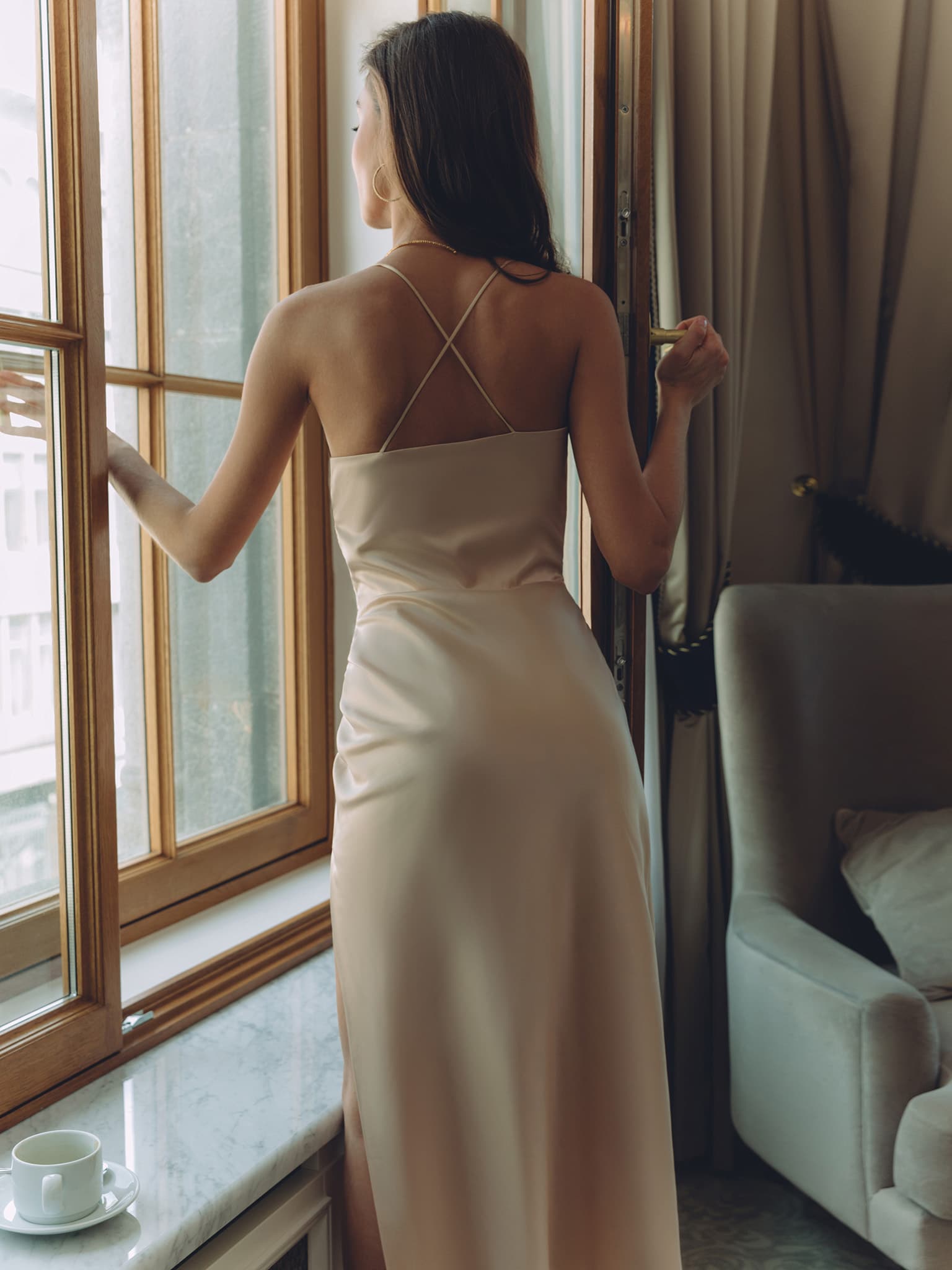 DRAPED WRAP MIDI DRESS FOR EVENING