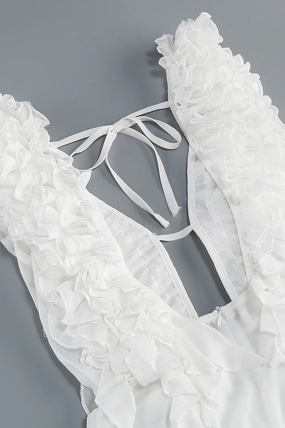 CHIC WHITE PLEATED RUFFLE MAXI DRESS