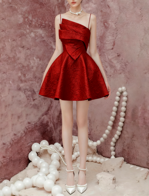 STRAPY HEM RED MINI DRESS FOR PARTY