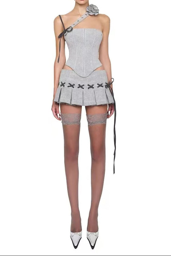 caa6c8f937470b7e485e18fc45a00695 ASYMMETRICAL CROP TOP & PLEATED MINI SKIRT SET