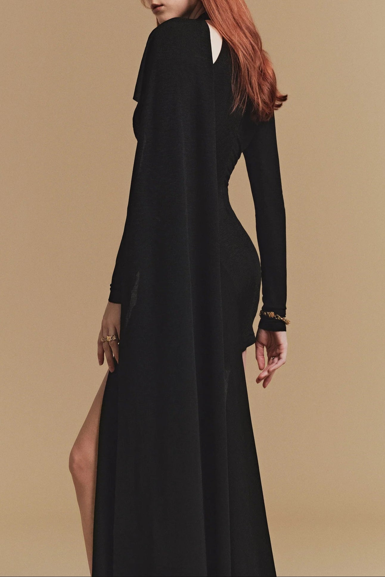 BLACK OFF-SHOULDER CAPE BODYCON MINI DRESS