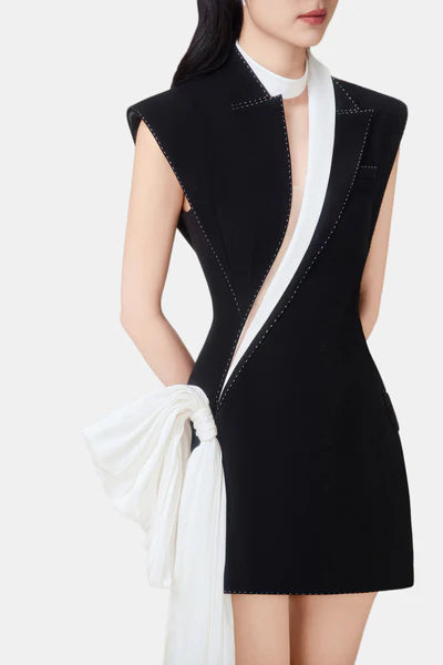SHOULDER PAD BLACK MINI COCKTAIL DRESS