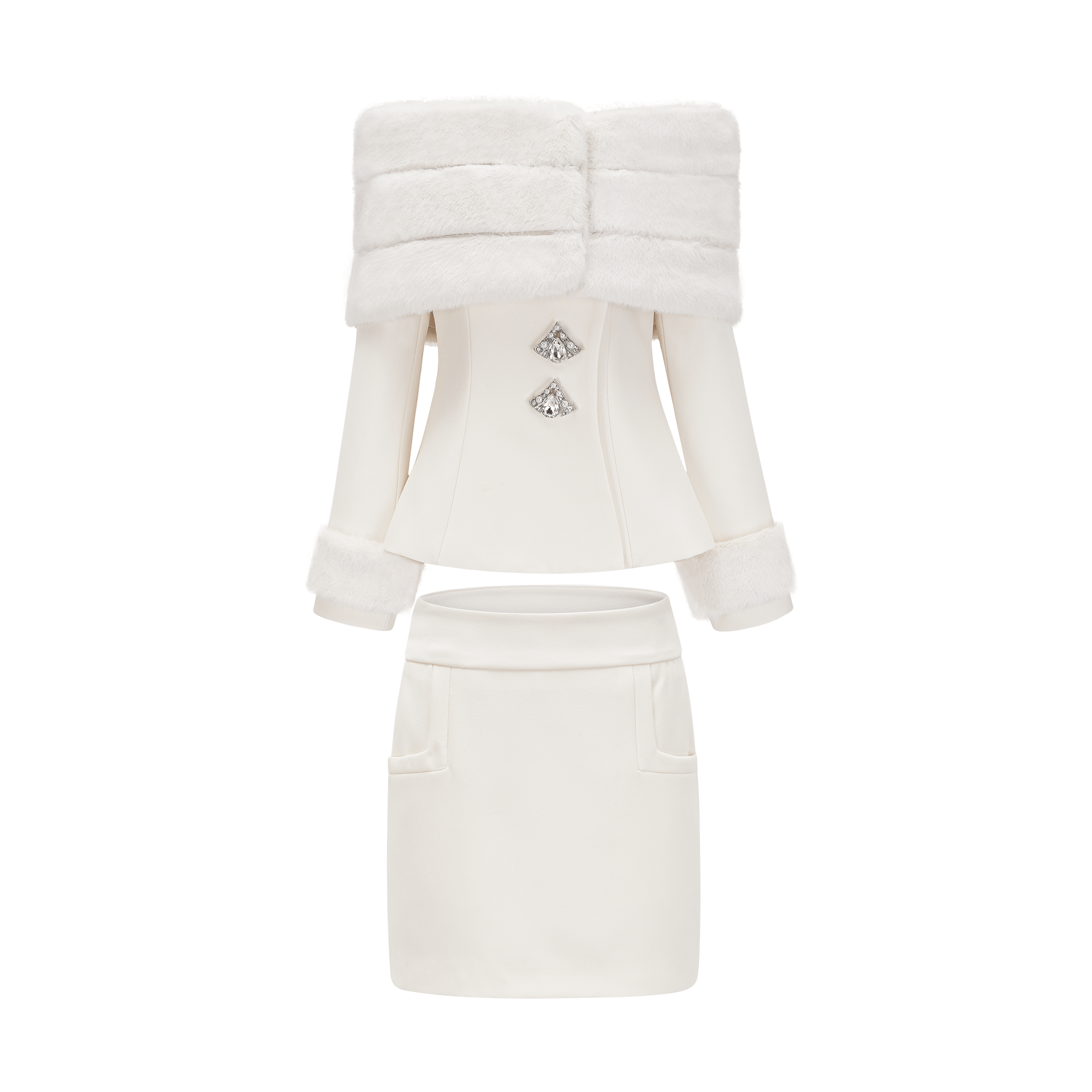 FAUX FUR MATCHING JACKET & SKIRT SET