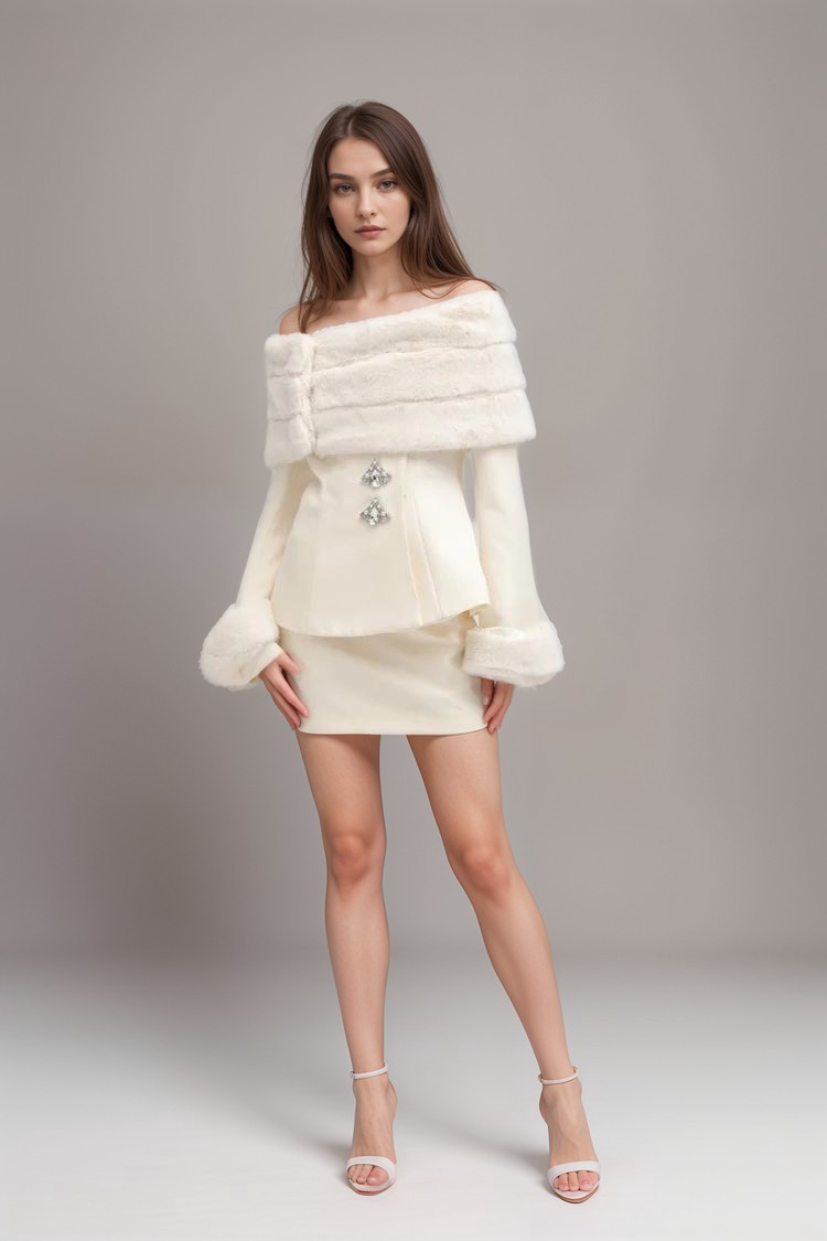 FAUX FUR MATCHING JACKET & SKIRT SET