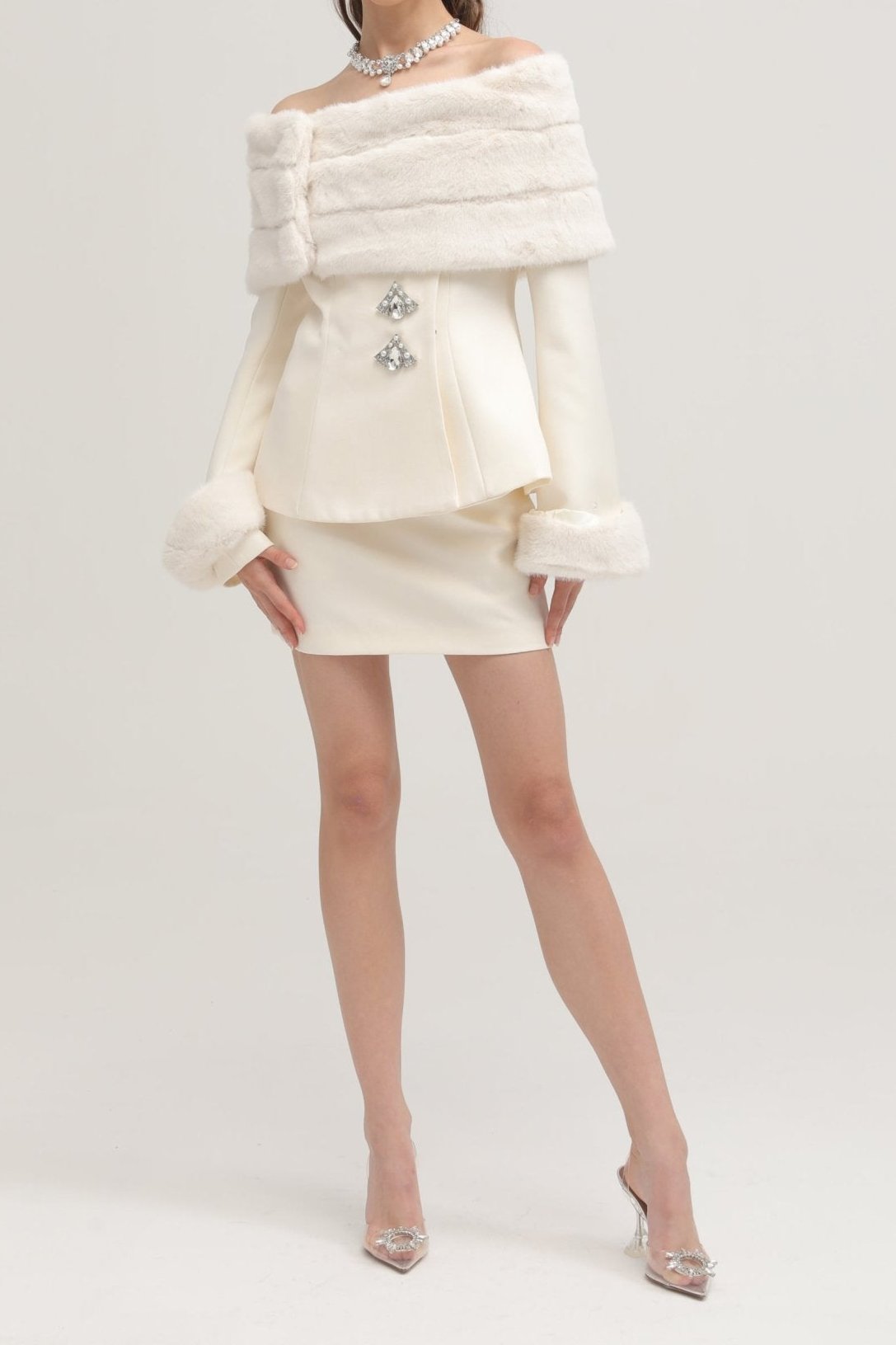 FAUX FUR MATCHING JACKET & SKIRT SET