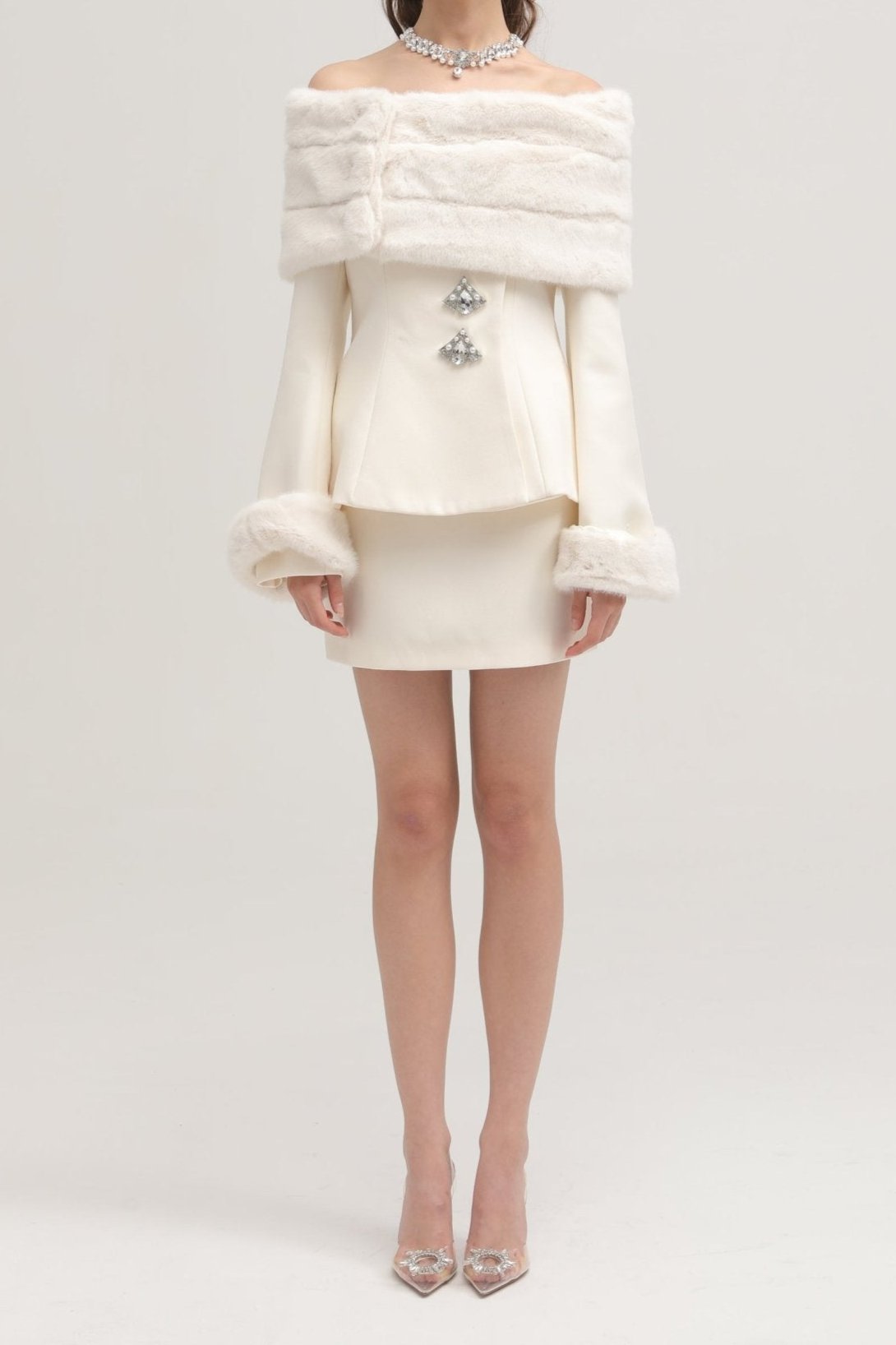 FAUX FUR MATCHING JACKET & SKIRT SET