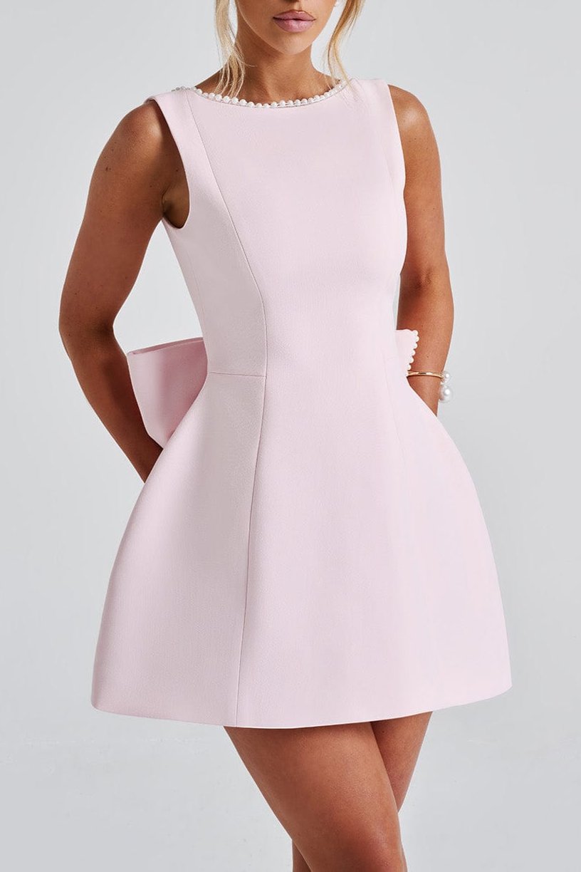 TRISTA BOWKNOT PEARL BACKLESS MINI DRESS PINK