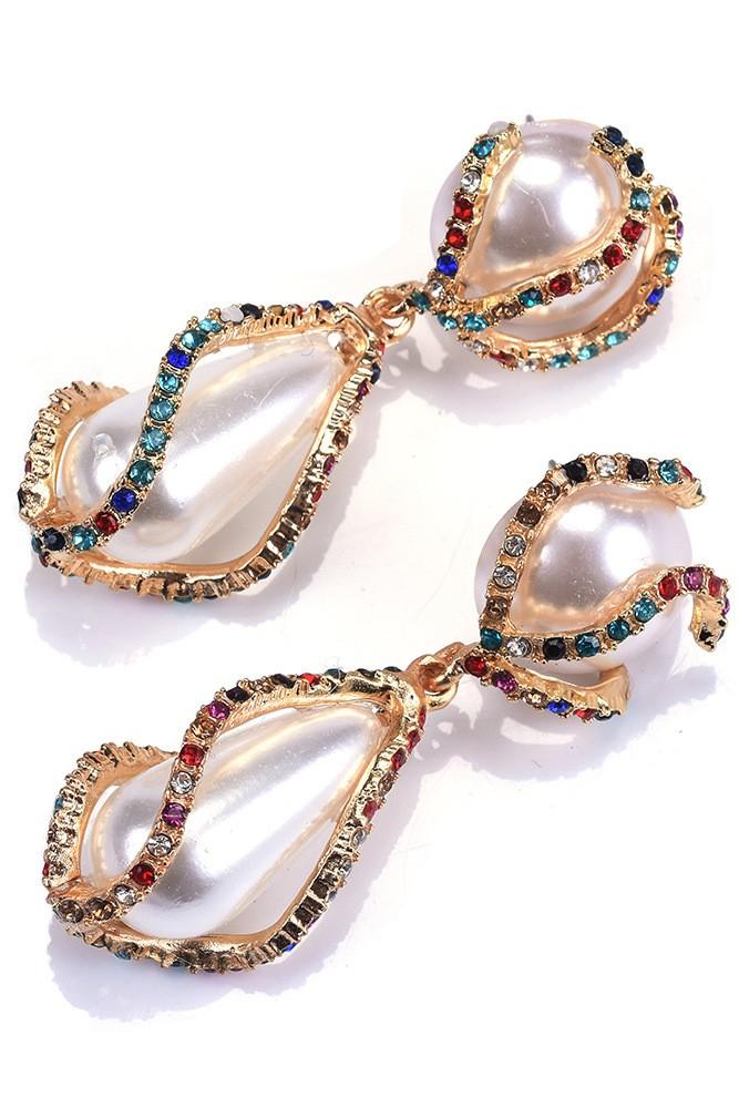 CARVED WINDING PEARL DROP EARRINGS FOR WEDDING