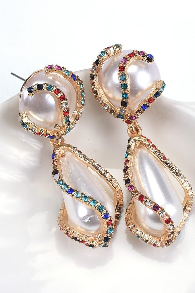 CARVED WINDING PEARL DROP EARRINGS FOR WEDDING