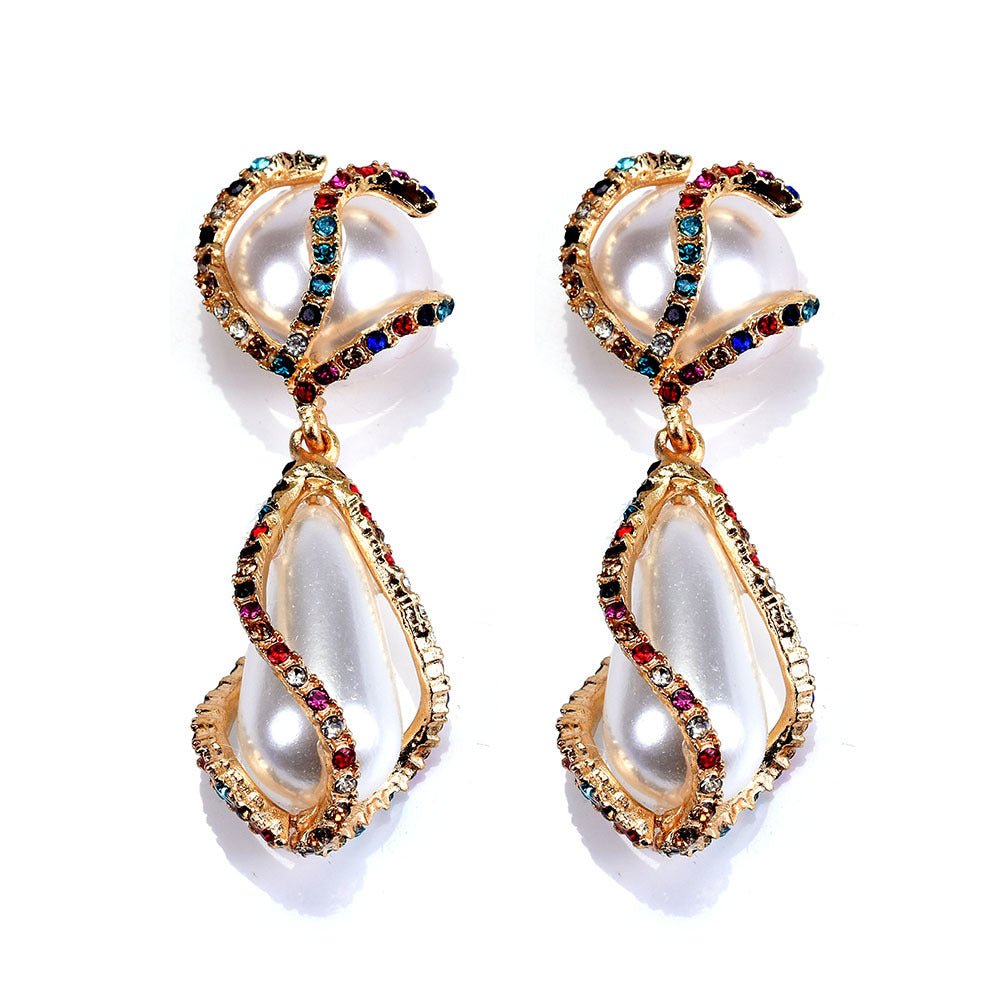 CARVED WINDING PEARL DROP EARRINGS FOR WEDDING