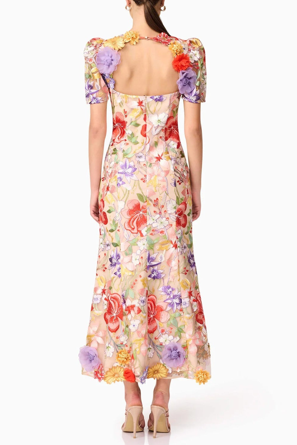 TRISTA MULTICOLOR SQUARE NECK BACKLESS FISHTAIL MAXI DRESS