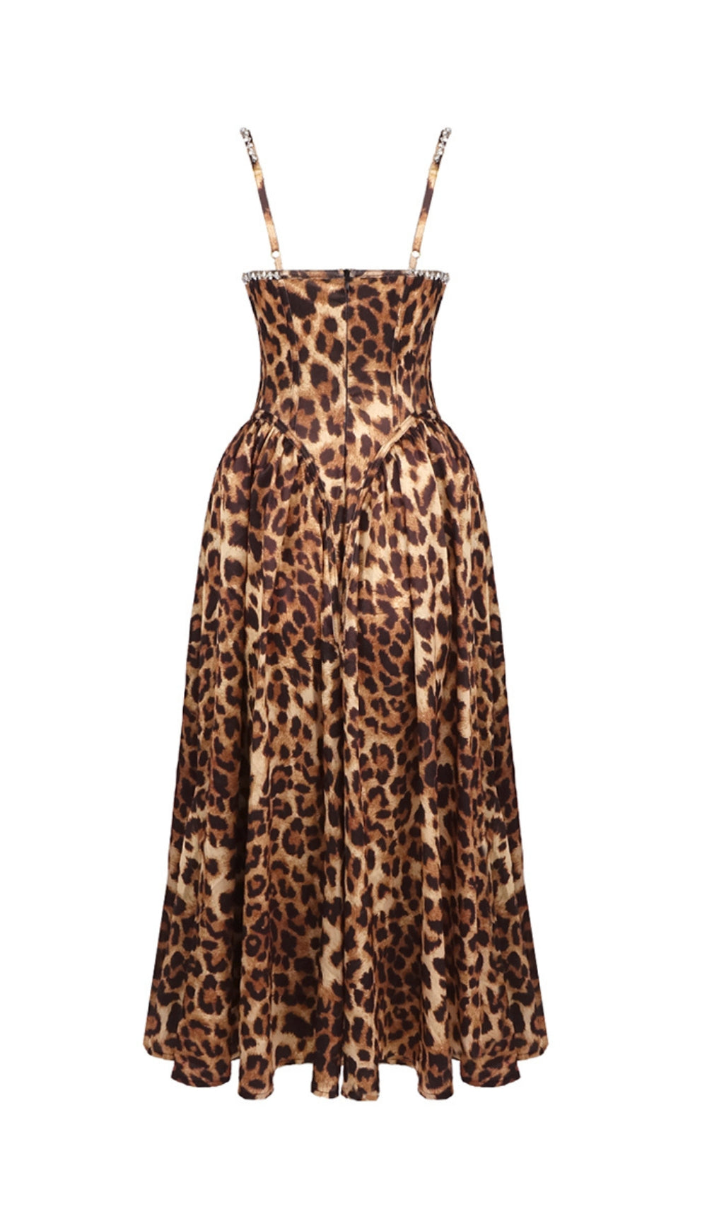 ANIMAL PRINT CRYSTAL BUSTIER A-LINE MIDI DRESS