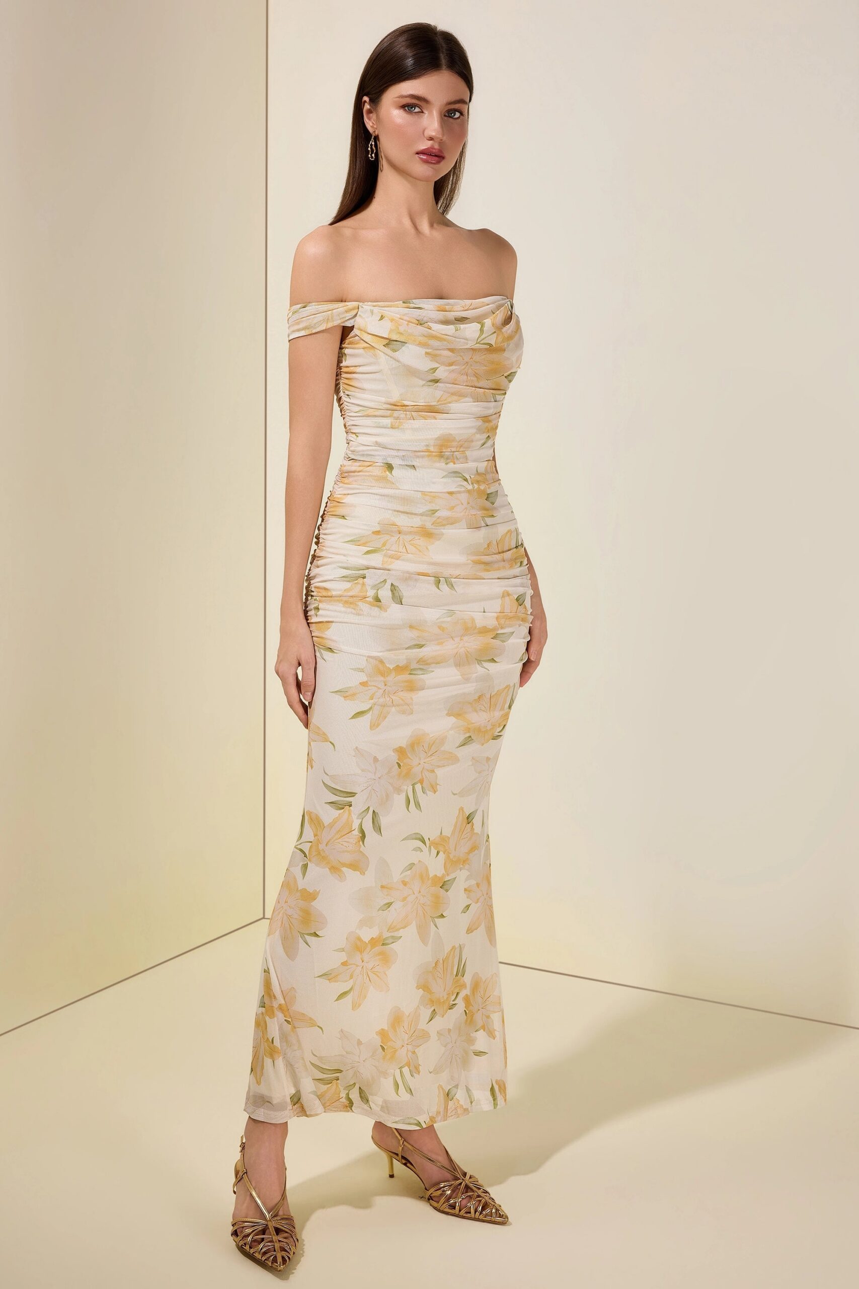 XAVIERA YELLOW MESH FLORAL MAXI DRESS