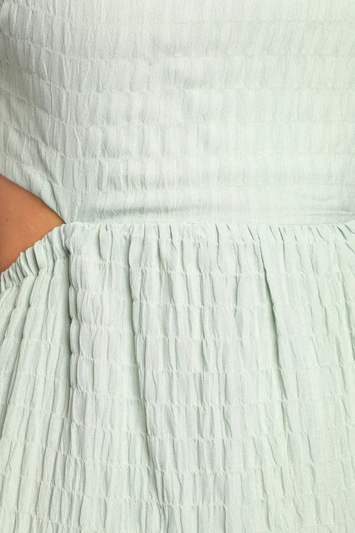 MINT SMOCKED MIDI DRESS WITH TIERED BACK