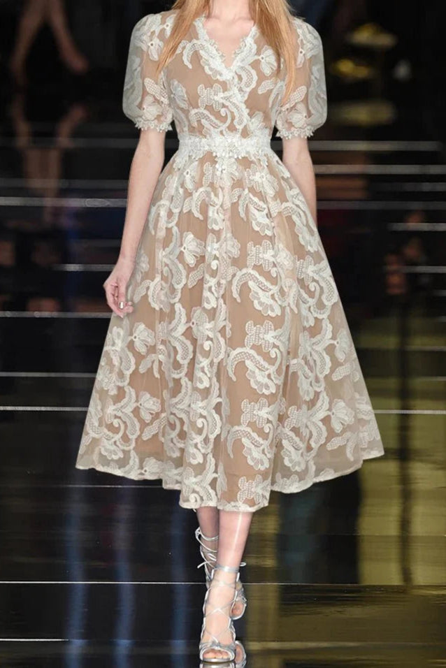 cd5f72ef-a644-4eca-8a14-d5f1b82df2fb ALISA BEIGE PUFF SLEEVE EMBROIDERED MIDI DRESS