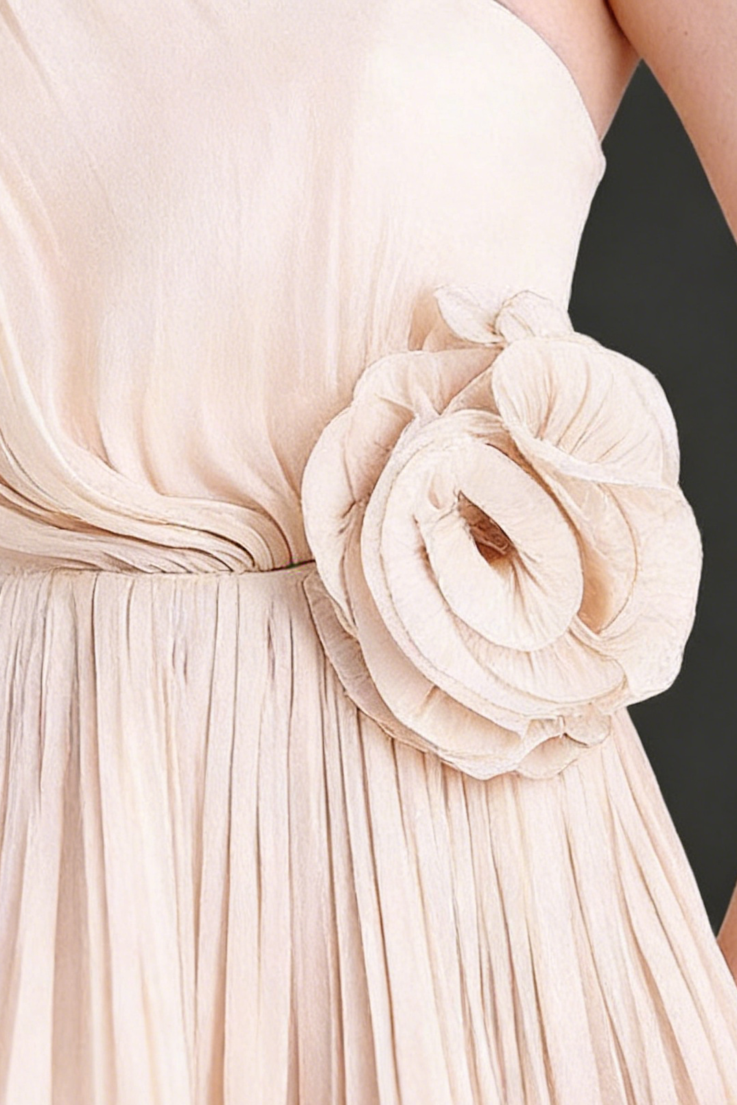 SIMONE ONE SHOULDER 3D FLOWER RUFFLE MAXI DRESS APRICOT