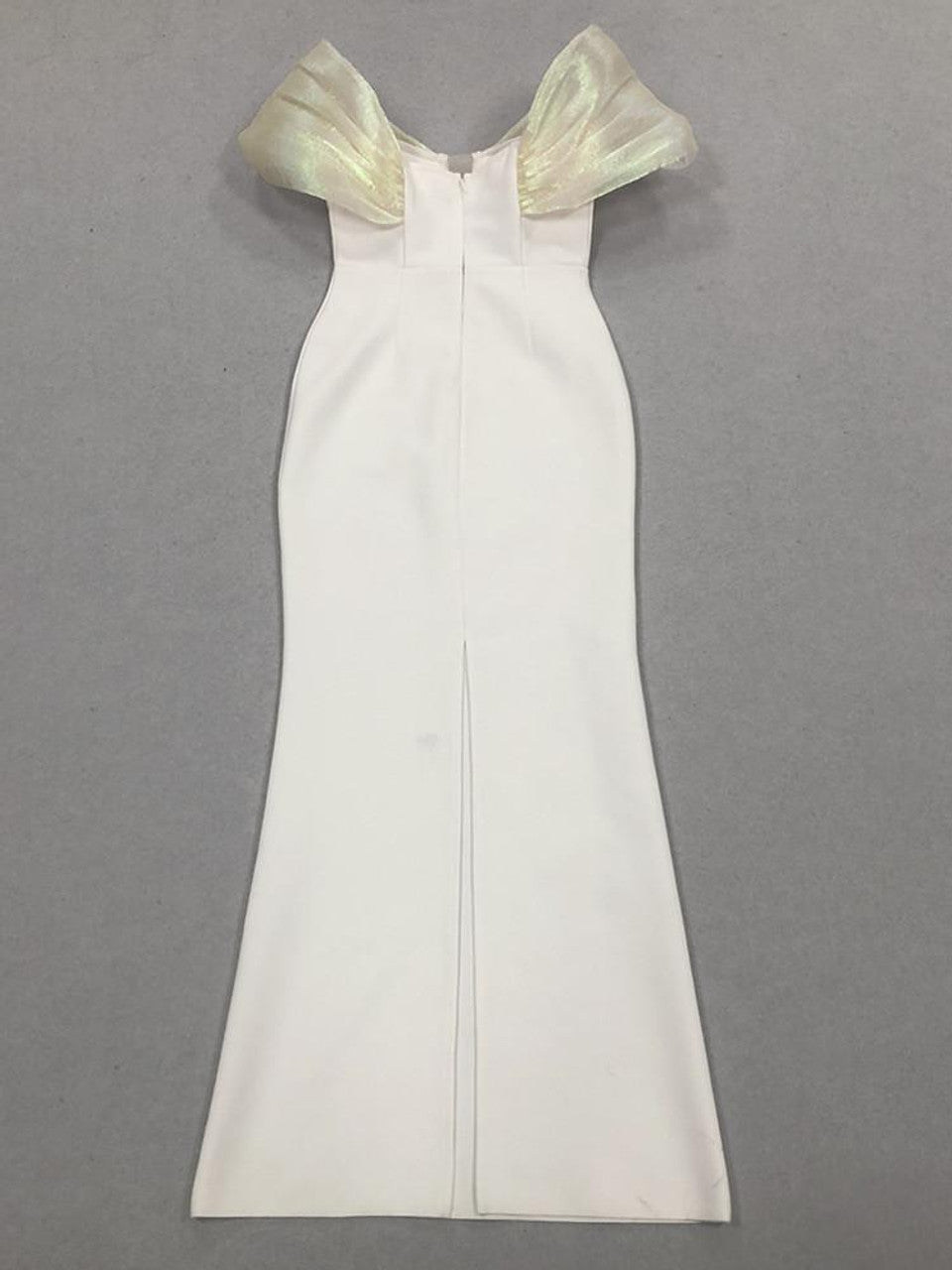 OFF-SHOULDER PEARL BODYCON MAXI DRESS WHITE