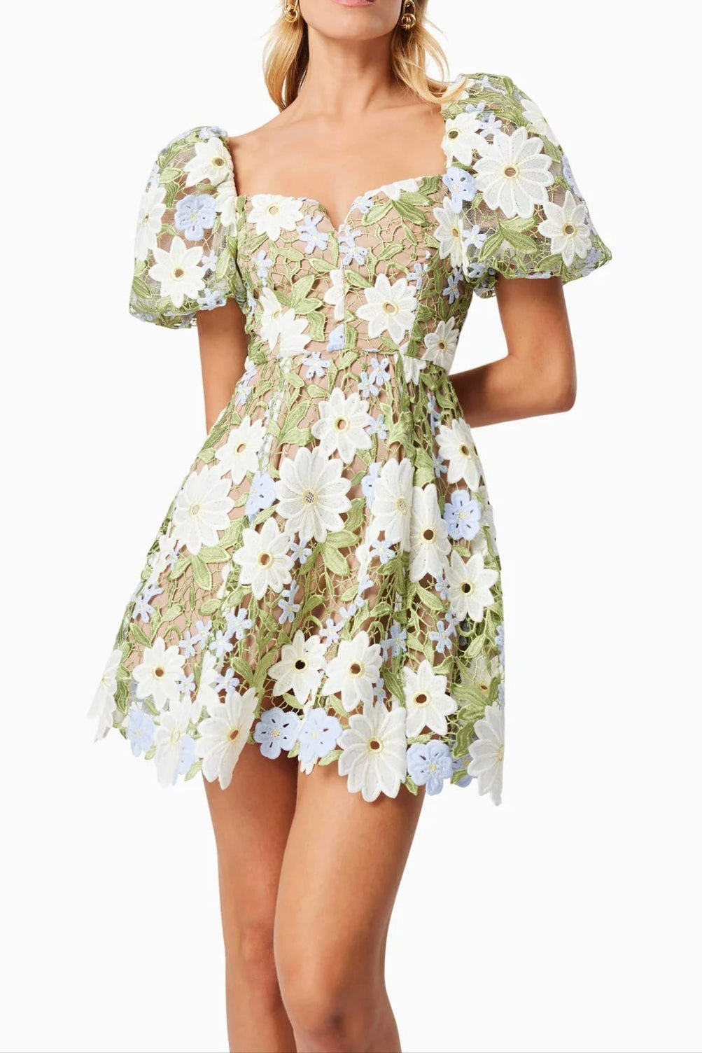 REBECCA GREEN LACE MINI DRESS FOR WEDDING GUEST