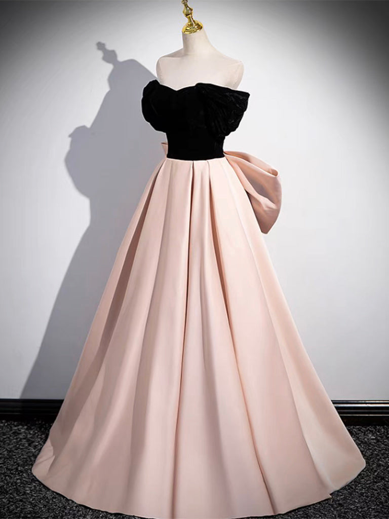 A-LINE OFF SHOULDER SATIN CHAMPAGNE PROM DRESS
