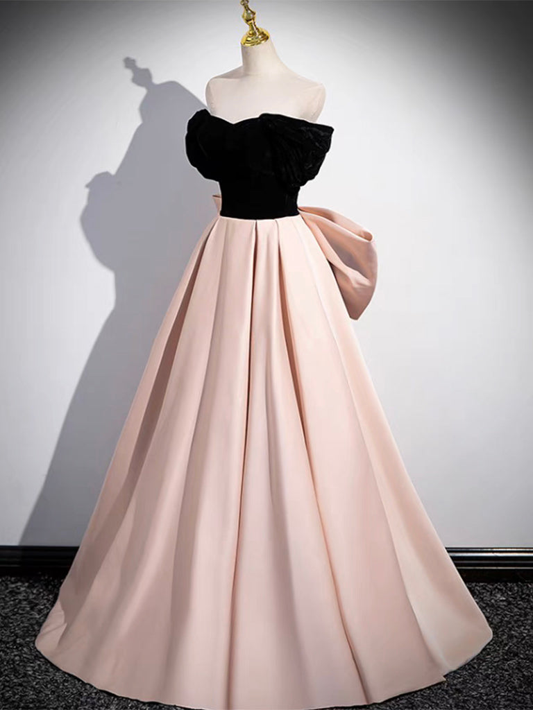 A-LINE OFF SHOULDER SATIN CHAMPAGNE PROM DRESS