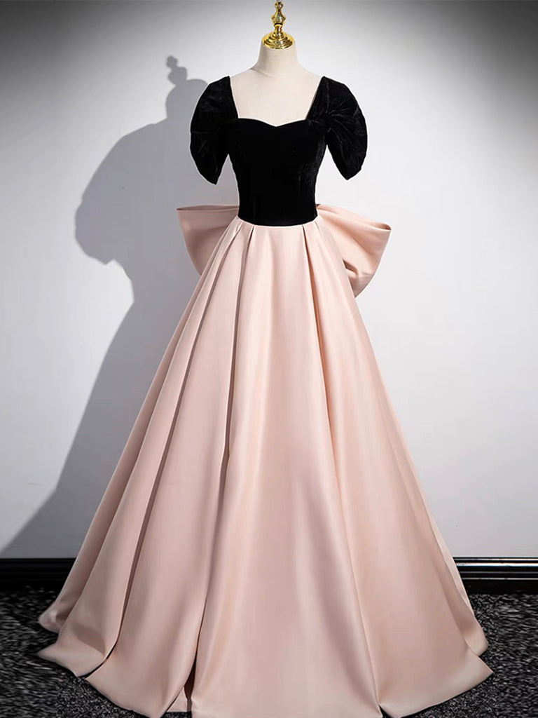 A-LINE OFF SHOULDER SATIN CHAMPAGNE PROM DRESS