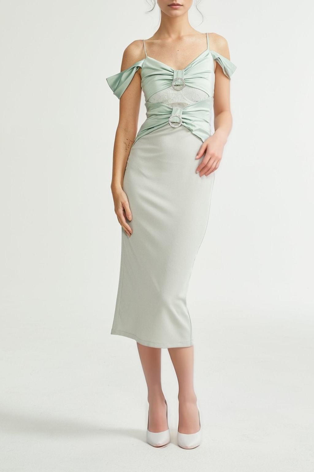 CHARLINE GREEN MIDI DRESS FOR WEDDING GUEST