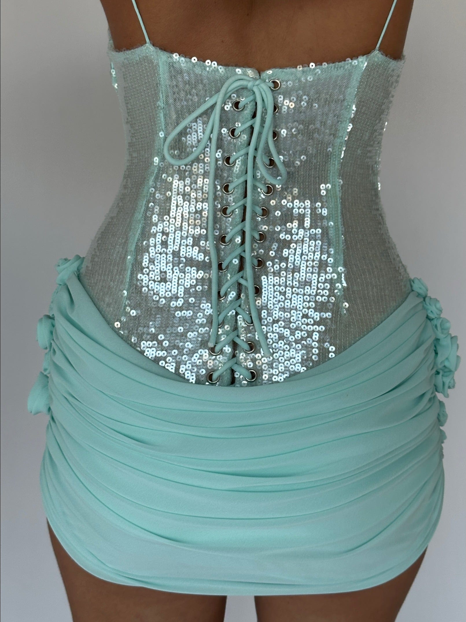 MOLLY MINT SEQUIN CHIFFON MINI DRESS FOR PARTY