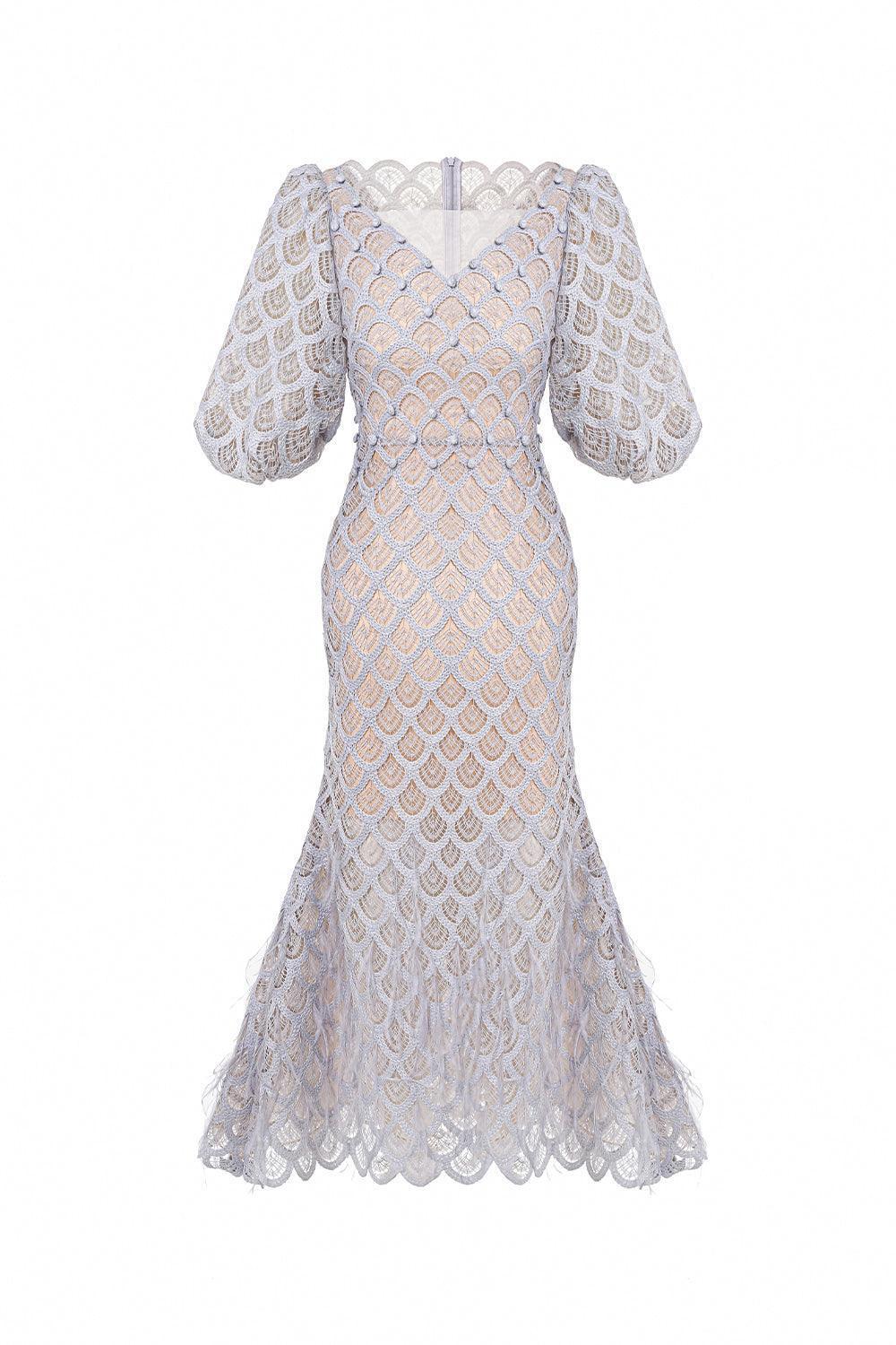 CIARA LACE TRUMPET MIDI DRESS, BISHOP SLEEVES, EVENT