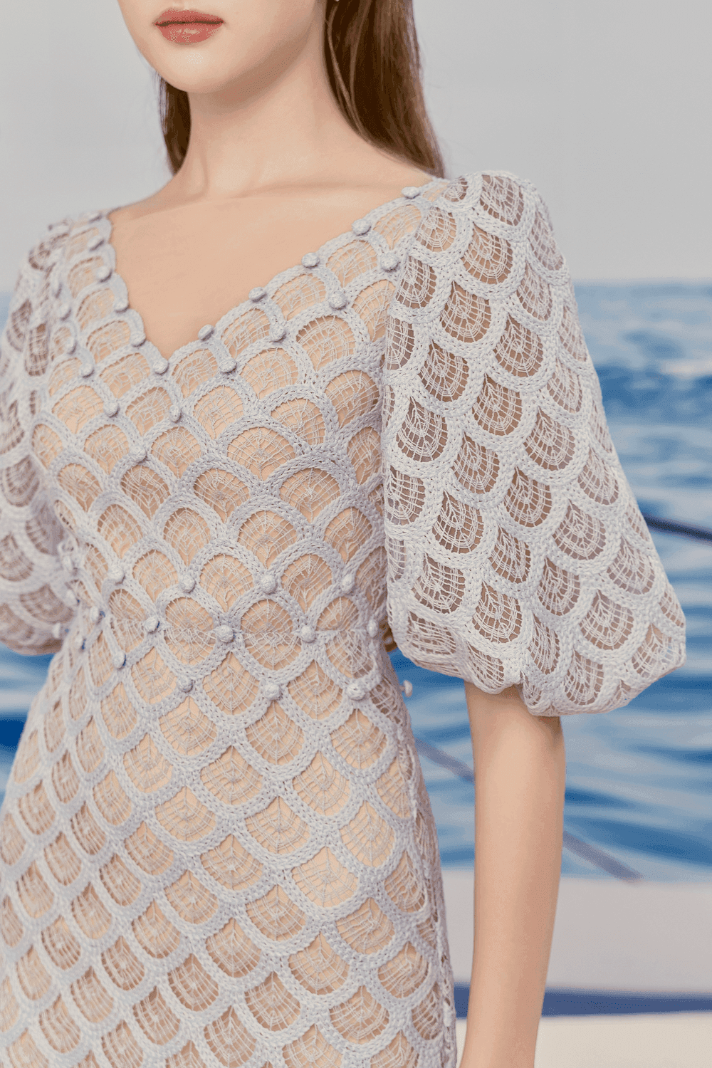 CIARA LACE TRUMPET MIDI DRESS, BISHOP SLEEVES, EVENT