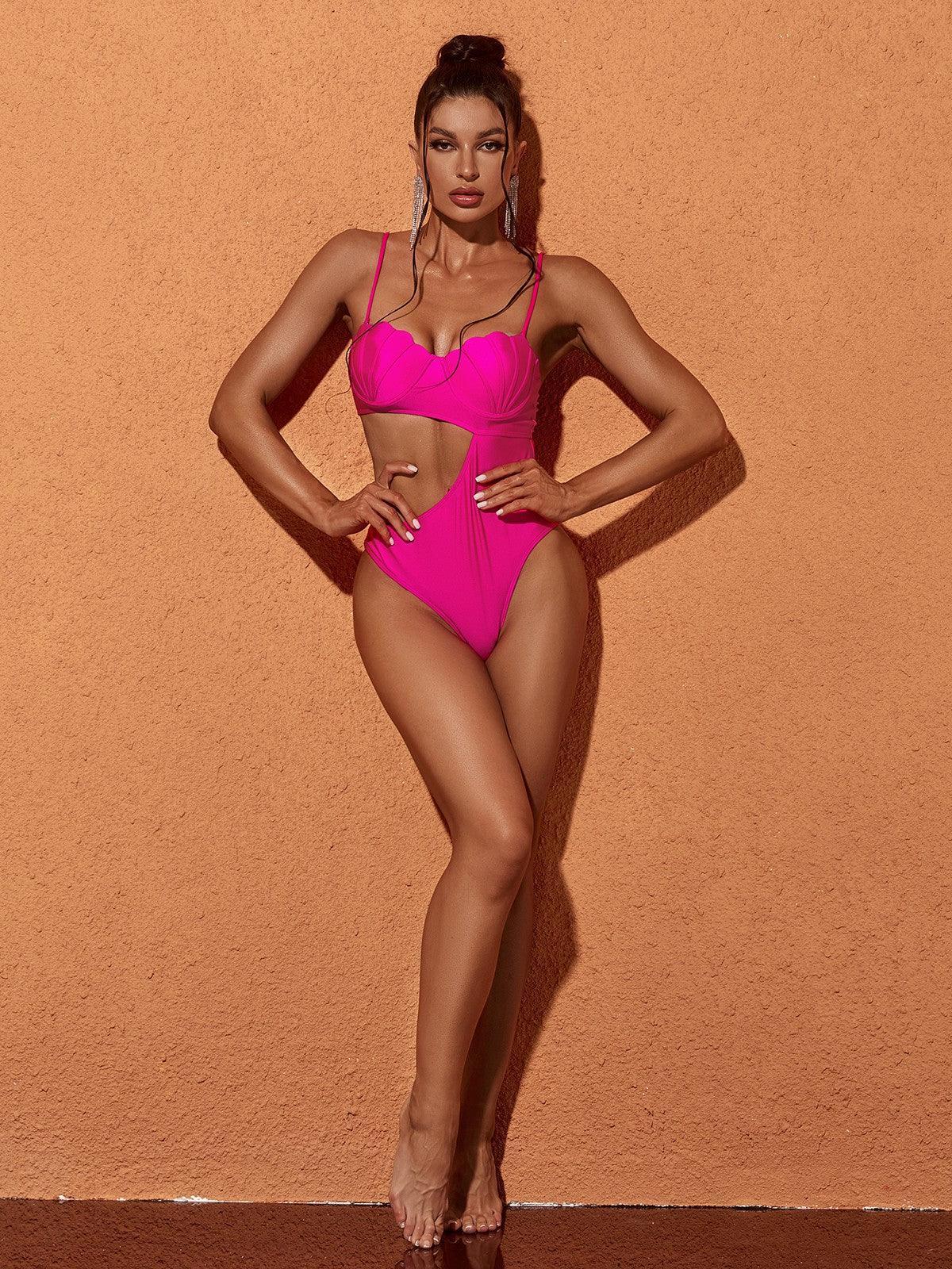 HOT PINK CUTOUT ONE PIECE SWIMSUIT - VACATION BODY