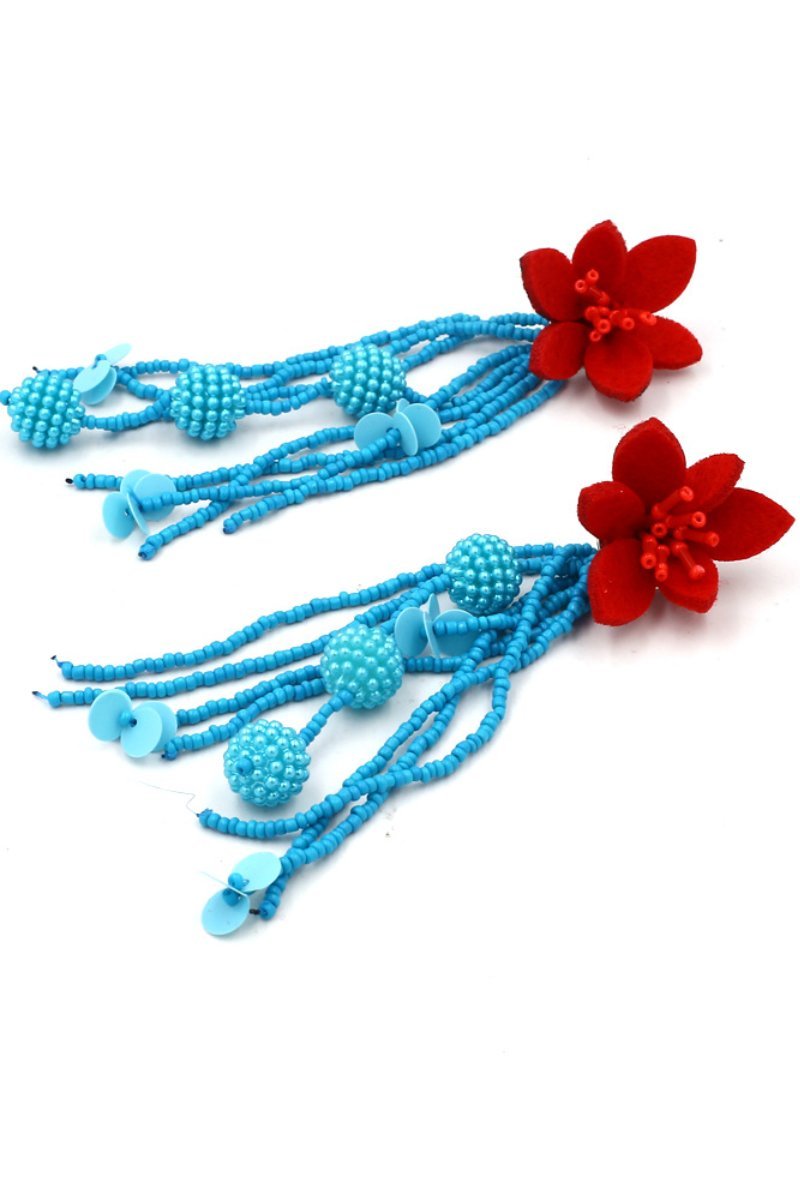 CONTRAST FLORAL BEADED DROP EARRINGS FOR PARTY