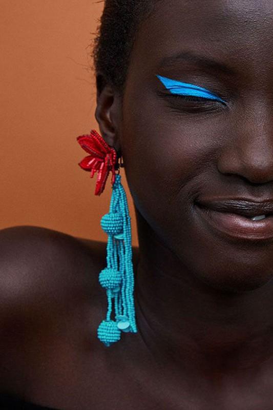 CONTRAST FLORAL BEADED DROP EARRINGS FOR PARTY