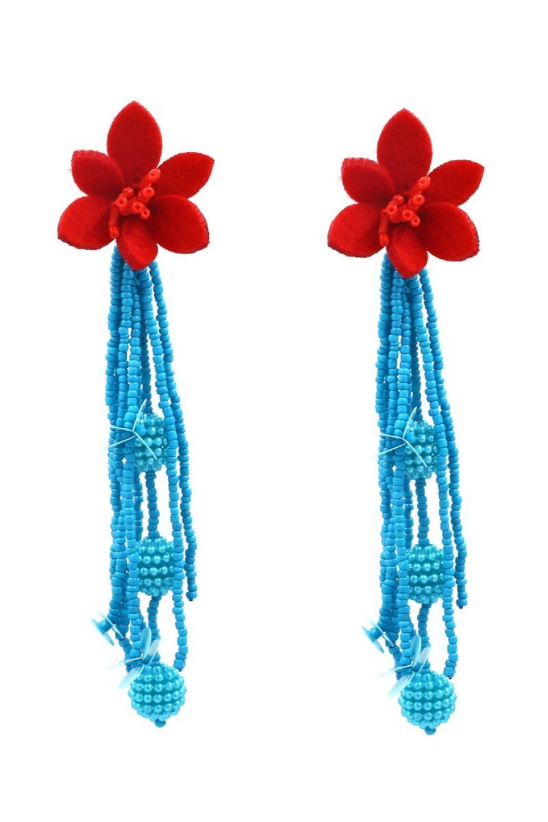 contrast-color-floral-beaded-earrings-0020611459-blue-sunfere-609991 CONTRAST FLORAL BEADED DROP EARRINGS FOR PARTY