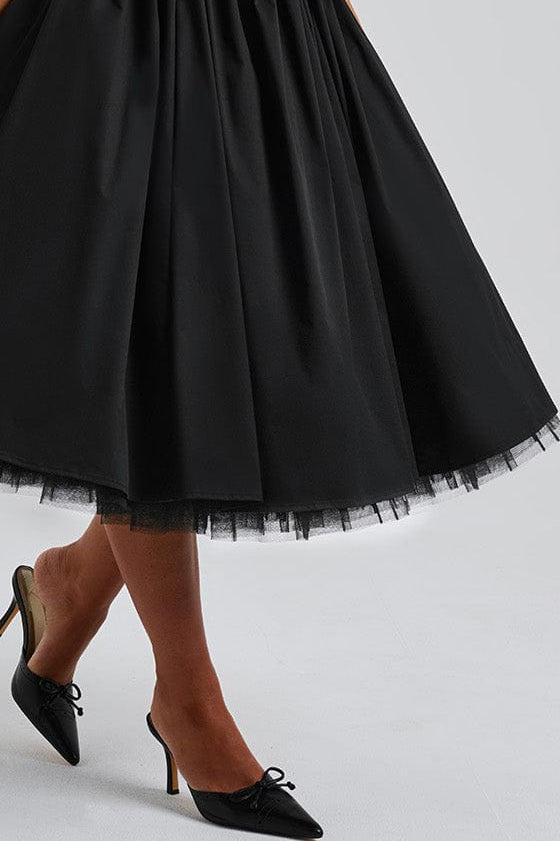 LACE EMBROIDERY CRESSIDA MIDI DRESS - BLACK