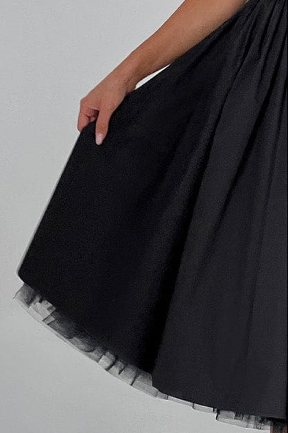 LACE EMBROIDERY CRESSIDA MIDI DRESS - BLACK