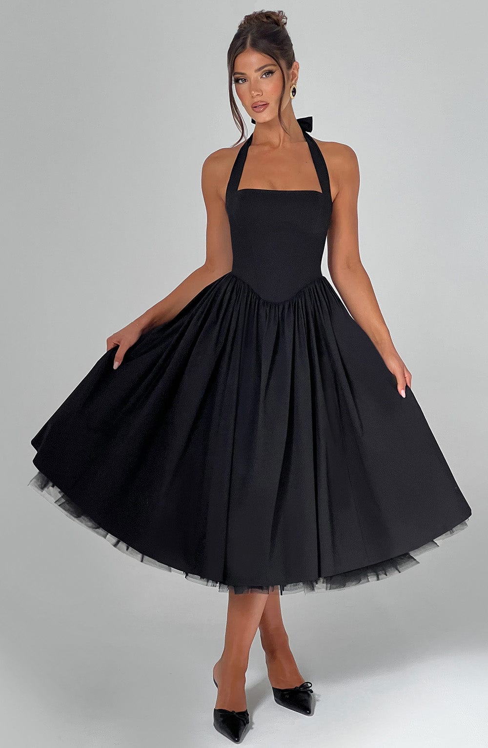 CRESSIDA BLACK MIDI DRESS - ELEGANT OCCASION