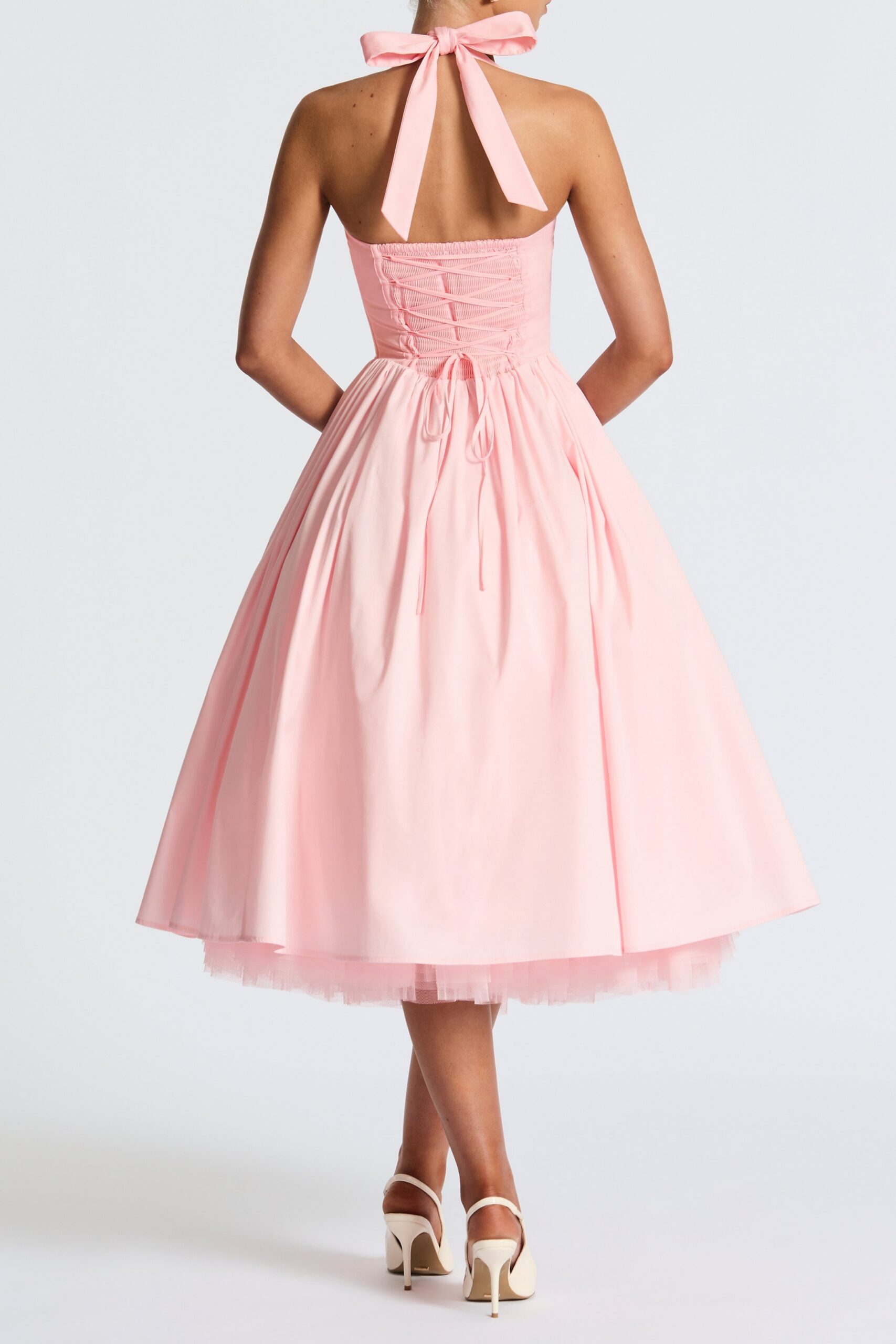 CRESSIDA BACKLESS PUFFY MIDI DRESS BLUSH