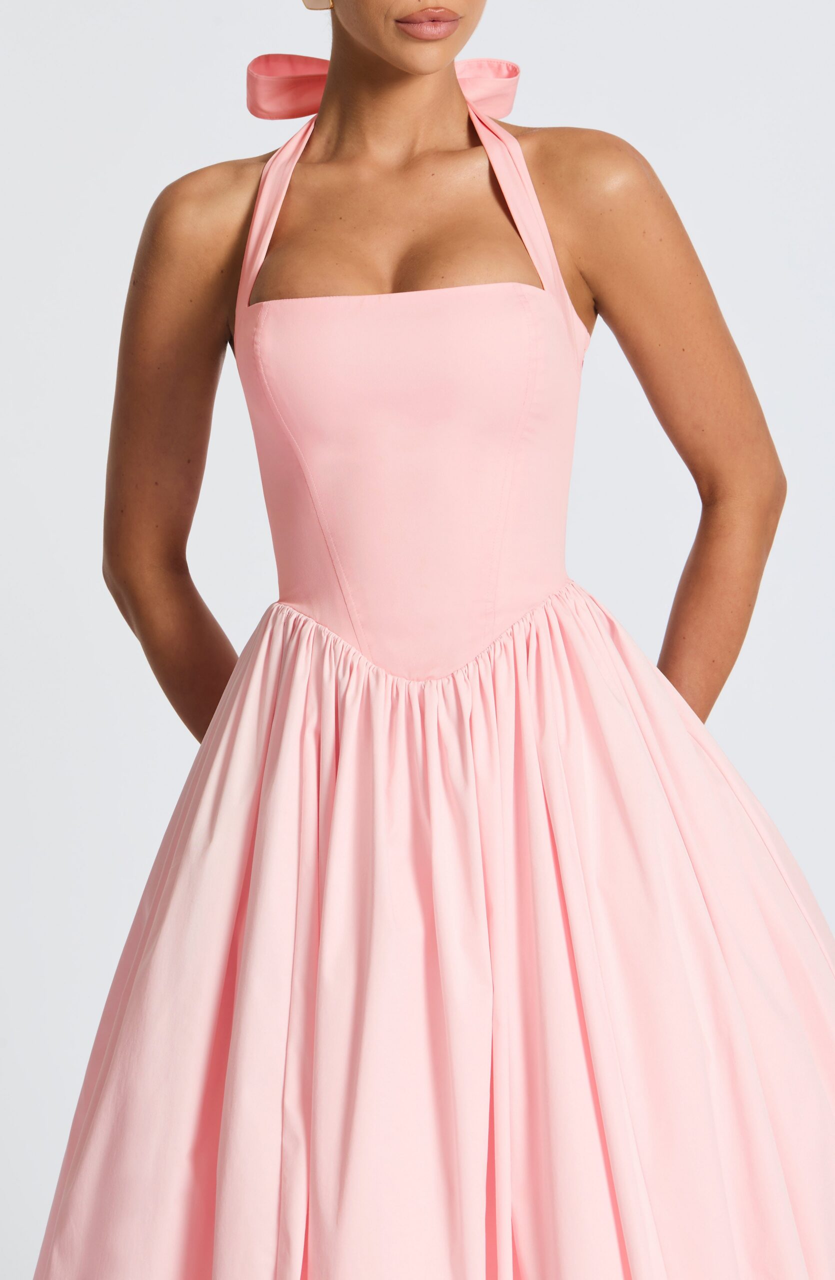 CRESSIDA BACKLESS PUFFY MIDI DRESS BLUSH
