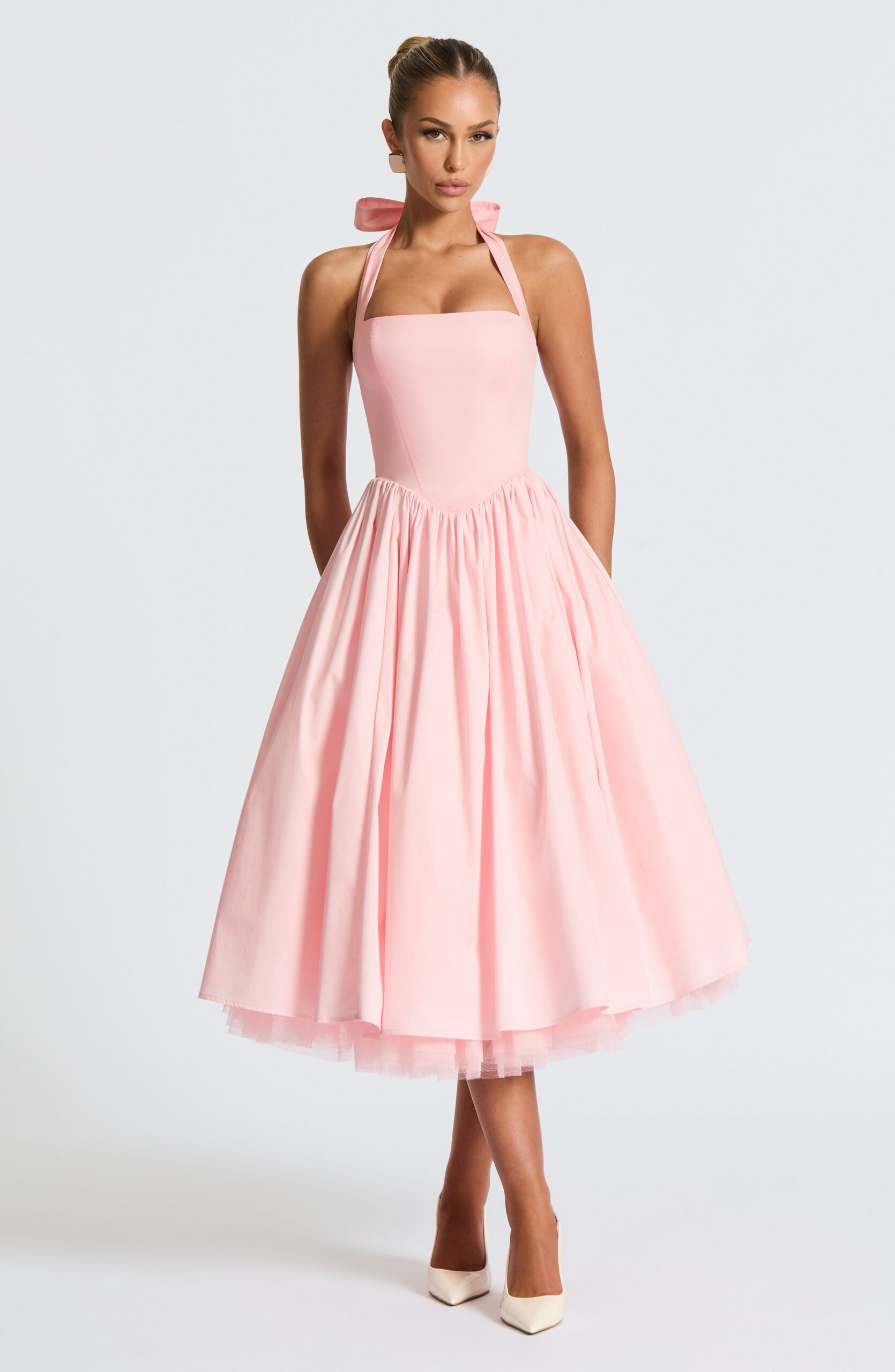 CRESSIDA BACKLESS PUFFY MIDI DRESS BLUSH
