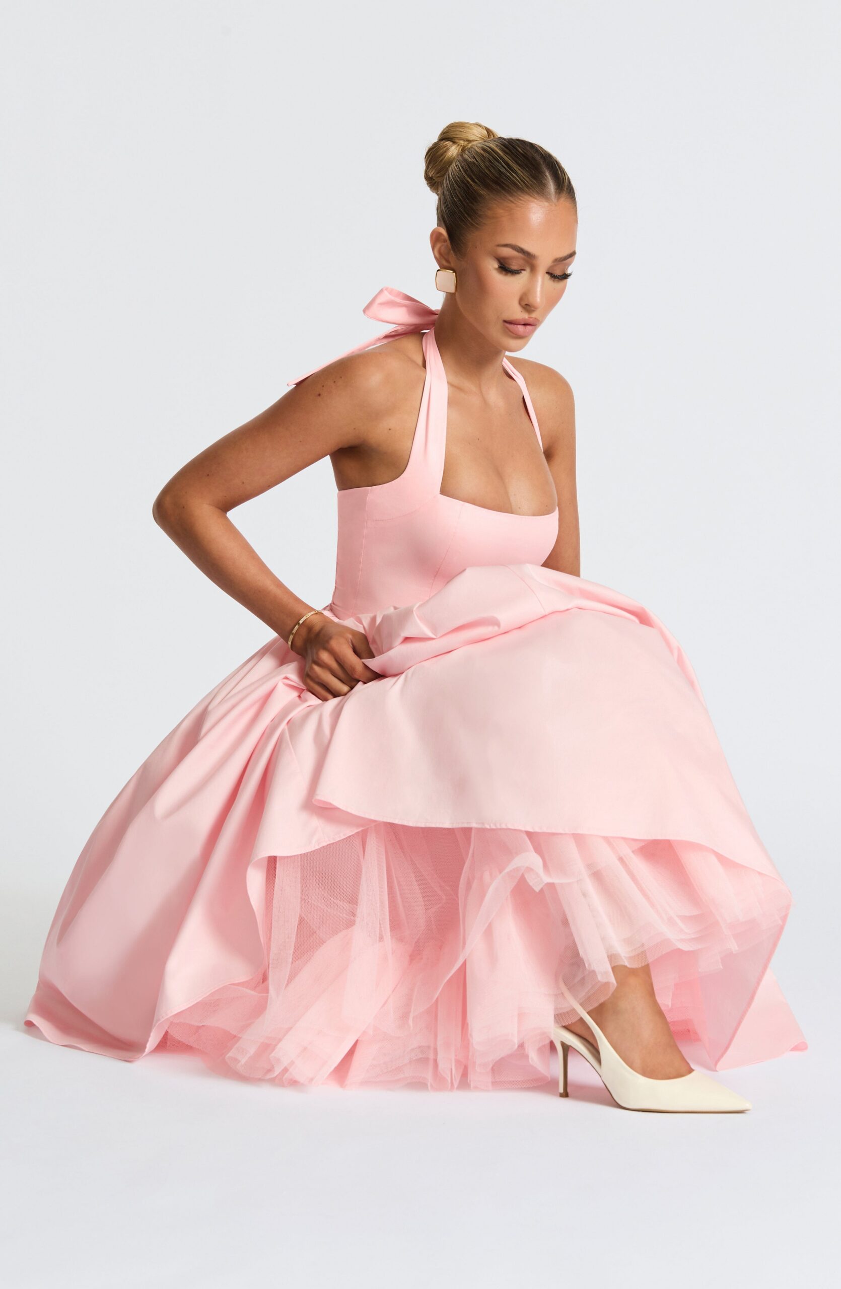 CRESSIDA BACKLESS PUFFY MIDI DRESS BLUSH