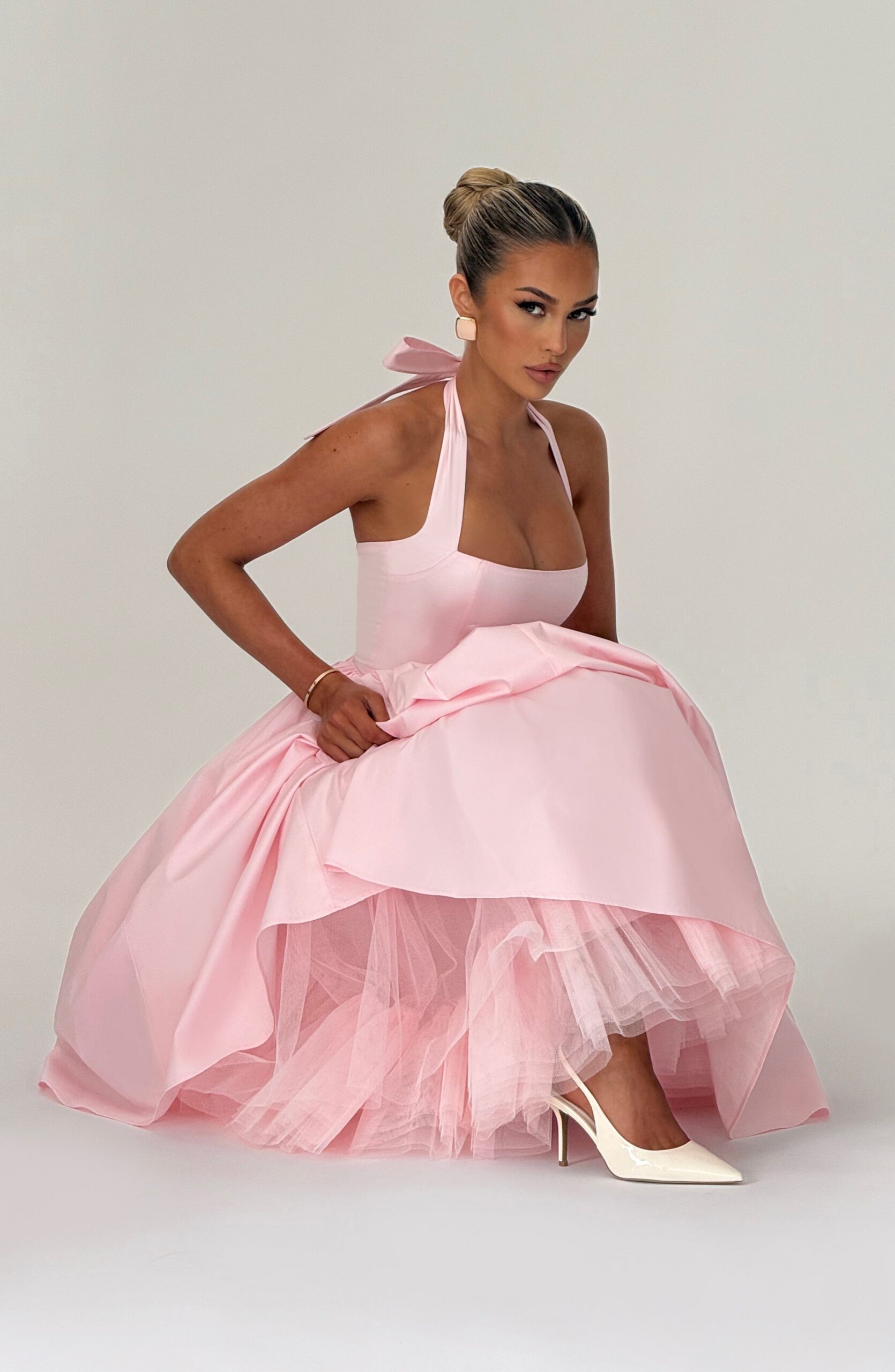 CRESSIDA BACKLESS PUFFY MIDI DRESS BLUSH