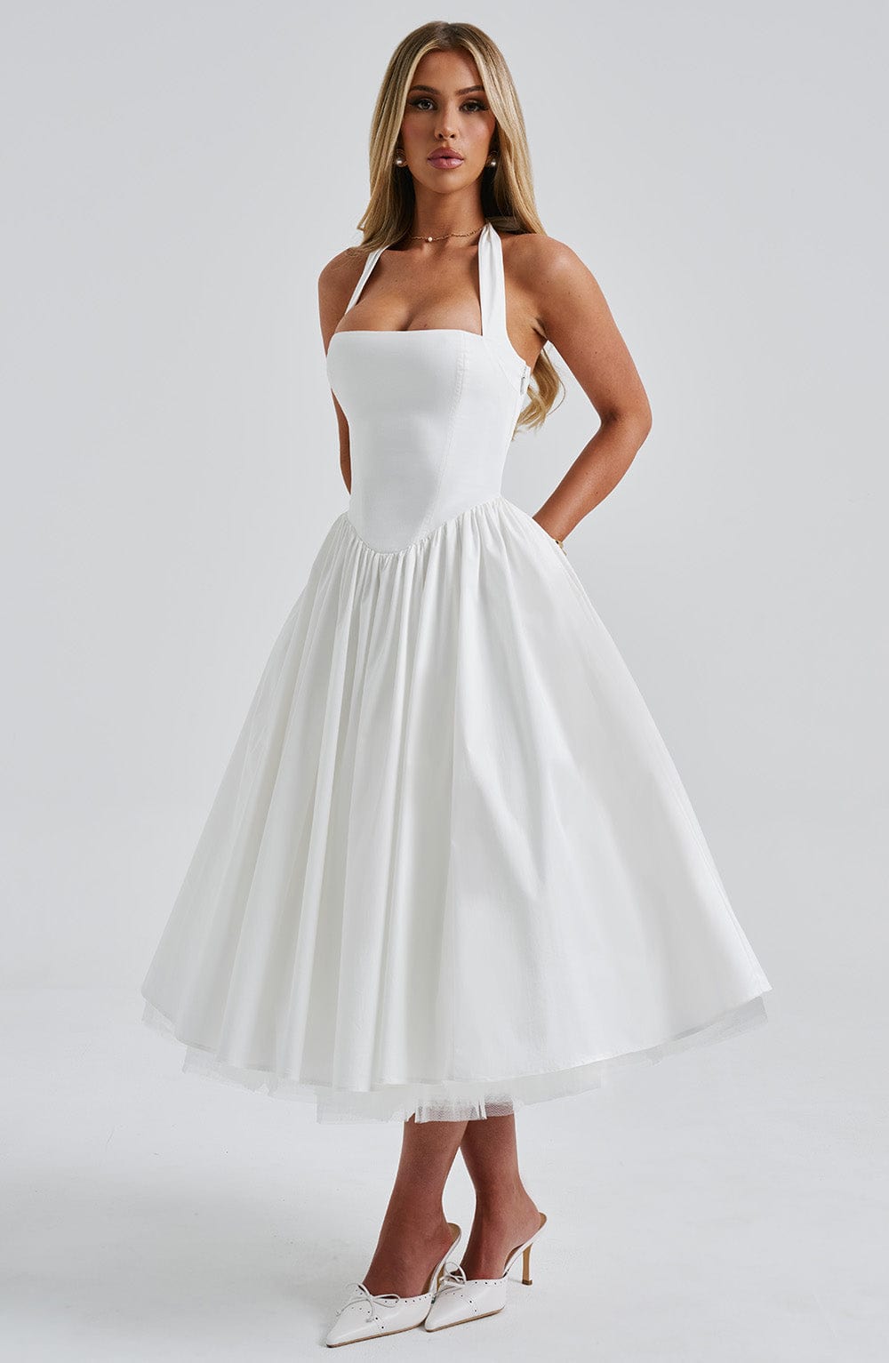 CRESSIDA MIDI DRESS IVORY - ELEGANT A-LINE WEDDING GUEST