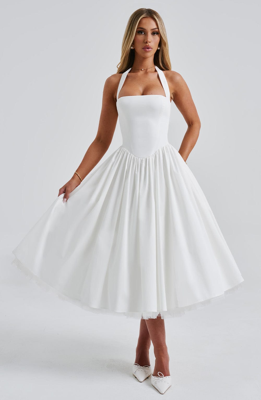 CRESSIDA MIDI DRESS IVORY - ELEGANT A-LINE WEDDING GUEST