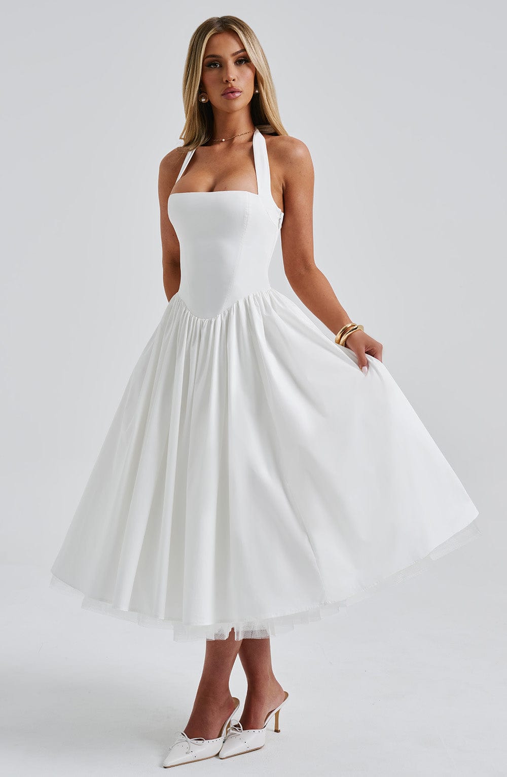 CRESSIDA MIDI DRESS IVORY - ELEGANT A-LINE WEDDING GUEST
