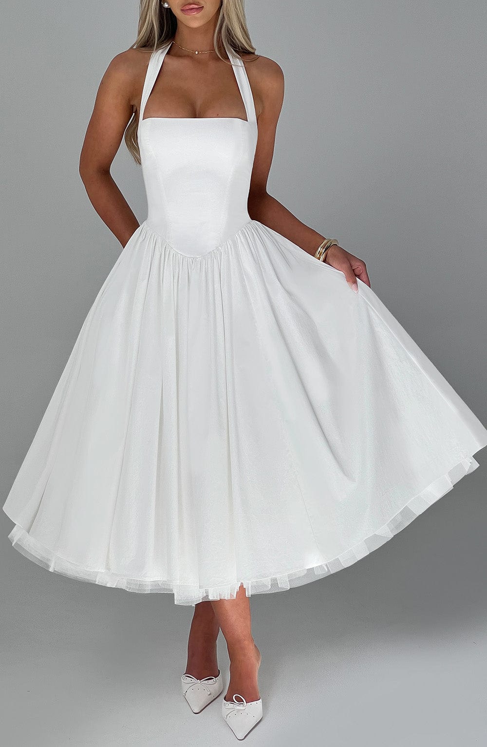 CRESSIDA MIDI DRESS IVORY - ELEGANT A-LINE WEDDING GUEST